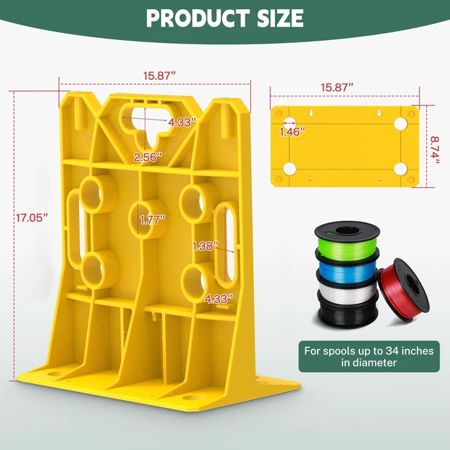 Alt view image 7 of 7 - Wire Spool Rack, Electrical Wire Dispenser, Cable Management Rack 1 Pair Multi Purpose Wire Dispenser for Organizing Cables 34" Diameter 17" Tall 15.87" Wide 330 Pound Weight Capacity Yellow