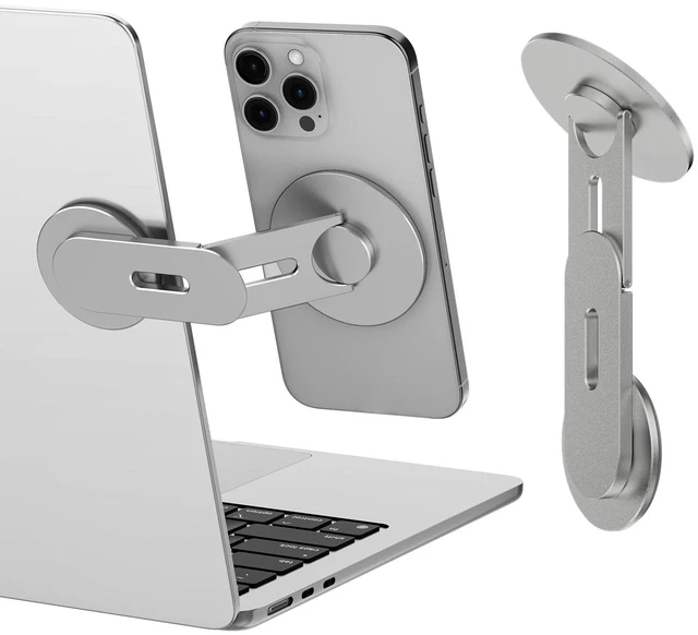 Main image of Magnetic Laptop Phone Holder, 360° Rotating Mount, Grey Compatible with iPhone MagSafe and All Phones, MacBook, PC Monitor, Screen Stand for Tesla, Portable Accessory