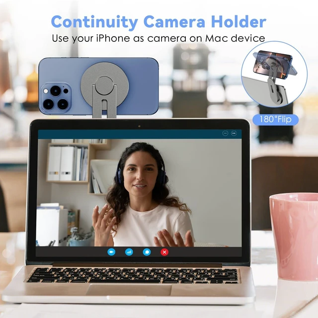 Alt view image 5 of 7 - Magnetic Laptop Phone Holder, 360° Rotating Mount, Grey Compatible with iPhone MagSafe and All Phones, MacBook, PC Monitor, Screen Stand for Tesla, Portable Accessory