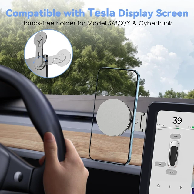 Alt view image 6 of 7 - Magnetic Laptop Phone Holder, 360° Rotating Mount, Grey Compatible with iPhone MagSafe and All Phones, MacBook, PC Monitor, Screen Stand for Tesla, Portable Accessory
