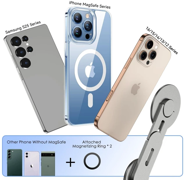 Alt view image 7 of 7 - Magnetic Laptop Phone Holder, 360° Rotating Mount, Grey Compatible with iPhone MagSafe and All Phones, MacBook, PC Monitor, Screen Stand for Tesla, Portable Accessory