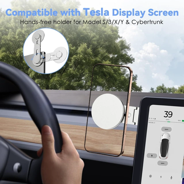 Alt view image 6 of 7 - Magnetic Laptop Phone Holder, 360° Rotating Mount, Silver Compatible with iPhone MagSafe and All Phones, MacBook, PC Monitor, Screen Stand for Tesla, Portable Accessory