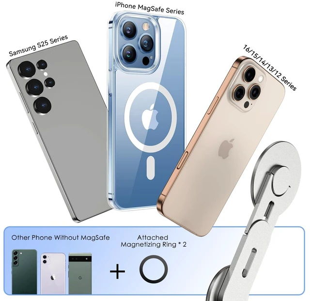 Alt view image 7 of 7 - Magnetic Laptop Phone Holder, 360° Rotating Mount, Silver Compatible with iPhone MagSafe and All Phones, MacBook, PC Monitor, Screen Stand for Tesla, Portable Accessory
