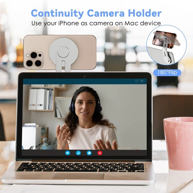 Alt view image 5 of 7 - Magnetic Laptop Phone Holder, 360° Rotating Mount, Silver Compatible with iPhone MagSafe and All Phones, MacBook, PC Monitor, Screen Stand for Tesla, Portable Accessory