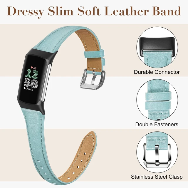 Alt view image 2 of 7 - Slim Leather Band Compatible with Fitbit Charge 6/Fitbit Charge 5 Watch Band,Soft Genuine Leather Adjustable Sport Straps for Women Men