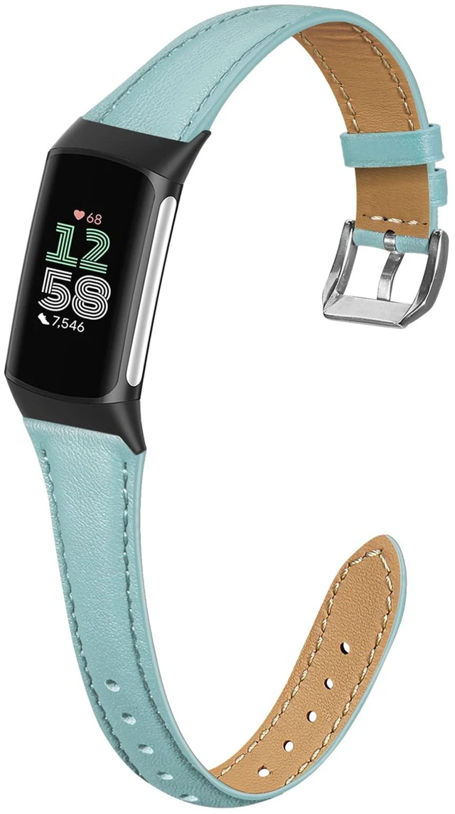 Main image of Slim Leather Band Compatible with Fitbit Charge 6/Fitbit Charge 5 Watch Band,Soft Genuine Leather Adjustable Sport Straps for Women Men