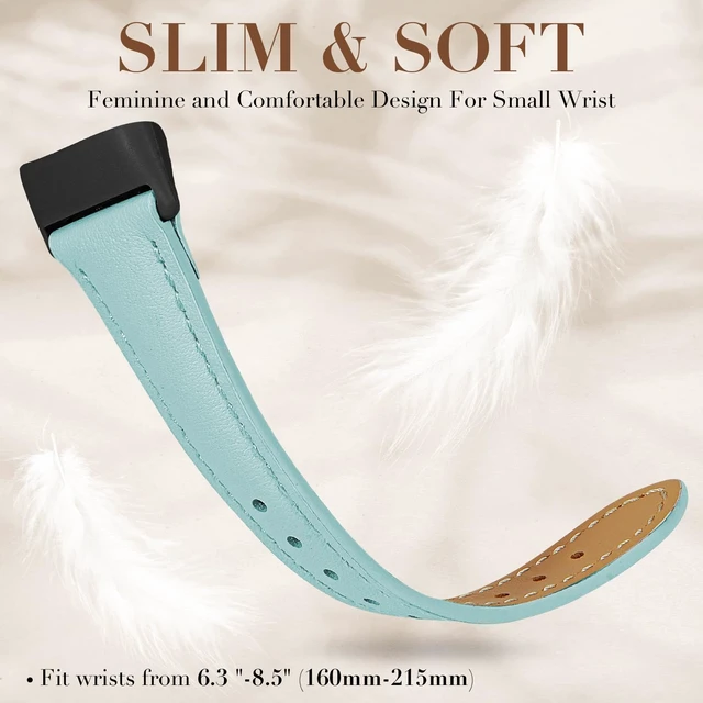 Alt view image 3 of 7 - Slim Leather Band Compatible with Fitbit Charge 6/Fitbit Charge 5 Watch Band,Soft Genuine Leather Adjustable Sport Straps for Women Men