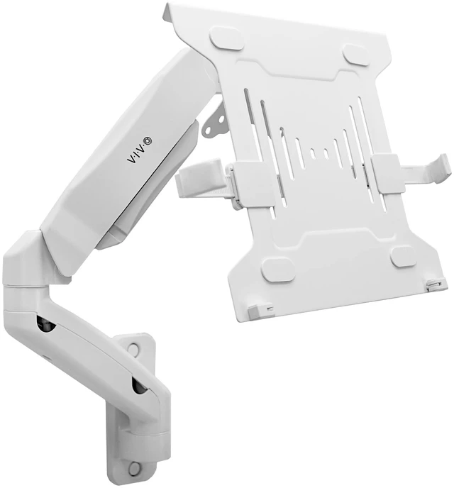 Main image of White Laptop Wall Mount for 10-15.6 in Screens, MOUNT-V001GLW Height Adjustable Pneumatic Extended Arm, Full Motion Articulating Notebook Tray, Holds 9.9 lbs