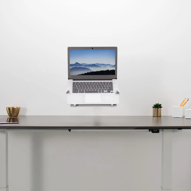 Alt view image 4 of 7 - White Laptop Wall Mount for 10-15.6 in Screens, MOUNT-V001GLW Height Adjustable Pneumatic Extended Arm, Full Motion Articulating Notebook Tray, Holds 9.9 lbs