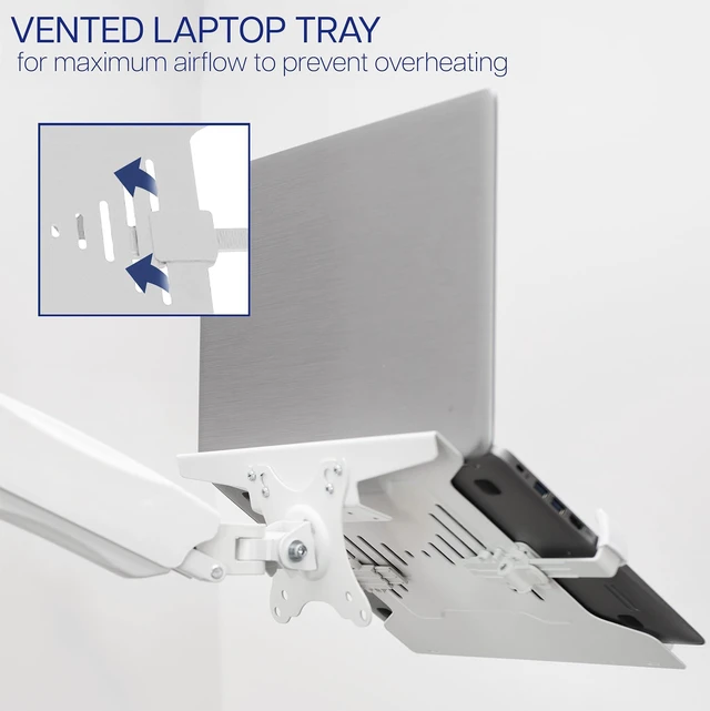 Alt view image 5 of 7 - White Laptop Wall Mount for 10-15.6 in Screens, MOUNT-V001GLW Height Adjustable Pneumatic Extended Arm, Full Motion Articulating Notebook Tray, Holds 9.9 lbs