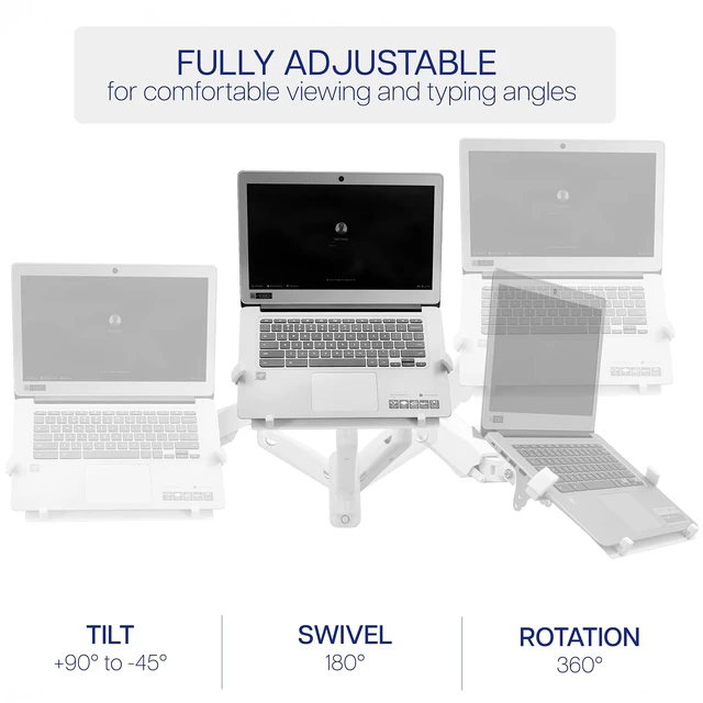 Alt view image 6 of 7 - White Laptop Wall Mount for 10-15.6 in Screens, MOUNT-V001GLW Height Adjustable Pneumatic Extended Arm, Full Motion Articulating Notebook Tray, Holds 9.9 lbs