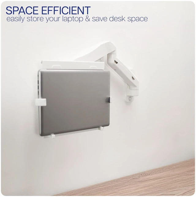 Alt view image 7 of 7 - White Laptop Wall Mount for 10-15.6 in Screens, MOUNT-V001GLW Height Adjustable Pneumatic Extended Arm, Full Motion Articulating Notebook Tray, Holds 9.9 lbs