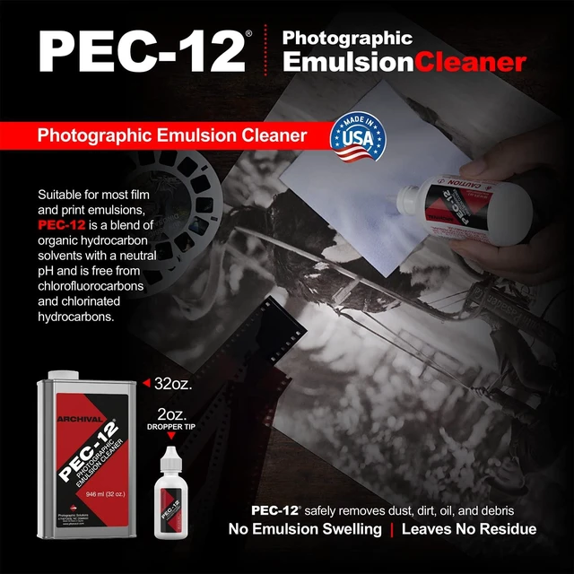 Alt view image 2 of 7 - PEC-12 Emulsion Cleaner - Fluid for Removal of Non-Water Based Stain, Grease & Ink from Emulsions and Bases - Photographers Choice for Cleaning 35mm Film, Photo Negative, B&W Slide with Dropper Tip