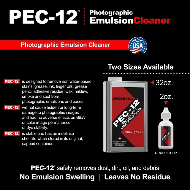 Alt view image 4 of 7 - PEC-12 Emulsion Cleaner - Fluid for Removal of Non-Water Based Stain, Grease & Ink from Emulsions and Bases - Photographers Choice for Cleaning 35mm Film, Photo Negative, B&W Slide with Dropper Tip
