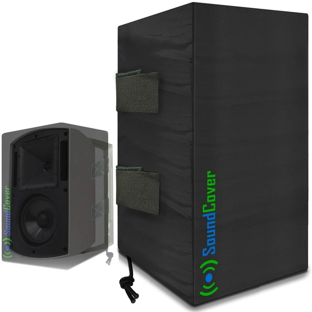Main image of Large Outdoor Speaker Covers for C-Bracket Mounted Speakers Premium 210T Polyester with Silver UV Protective Coating Water-Resistant, Open-Back Design with Drainage Eyelets Set of 2