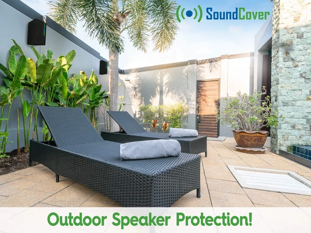 Alt view image 5 of 6 - Large Outdoor Speaker Covers for C-Bracket Mounted Speakers Premium 210T Polyester with Silver UV Protective Coating Water-Resistant, Open-Back Design with Drainage Eyelets Set of 2