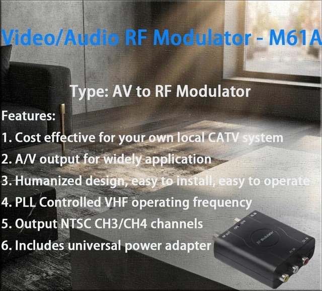 Alt view image 5 of 7 - AV to RF Modulator Composite to Coaxial Converter CH3/CH4 Plug and Play, Includes HDMI Cable, USB Powered, RF Loop-Through, ABS Flame-Retardant Shell