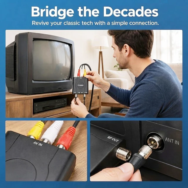 Alt view image 6 of 7 - AV to RF Modulator Composite to Coaxial Converter CH3/CH4 Plug and Play, Includes HDMI Cable, USB Powered, RF Loop-Through, ABS Flame-Retardant Shell