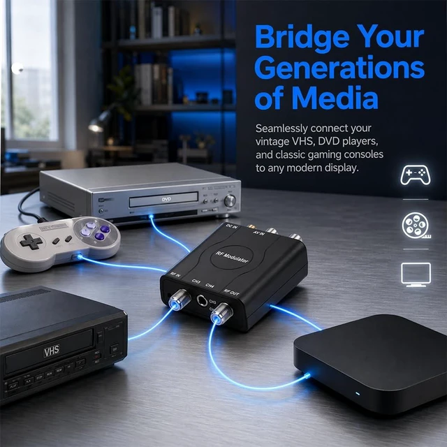 Alt view image 7 of 7 - AV to RF Modulator Composite to Coaxial Converter CH3/CH4 Plug and Play, Includes HDMI Cable, USB Powered, RF Loop-Through, ABS Flame-Retardant Shell