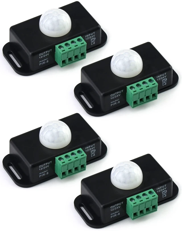 Main image of Motion Sensor LED Switch (4 Pack) with Timer Function, 12-24V, 6A, 5-8M Induction Distance, 1-10 Min Adjustable Delay Time, 60 Degree Field of View