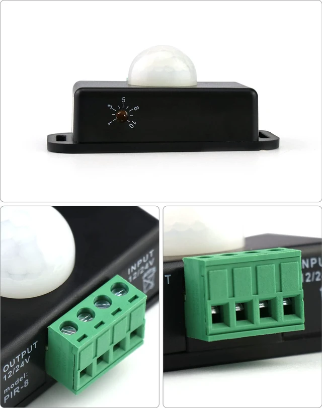 Alt view image 4 of 7 - Motion Sensor LED Switch (4 Pack) with Timer Function, 12-24V, 6A, 5-8M Induction Distance, 1-10 Min Adjustable Delay Time, 60 Degree Field of View