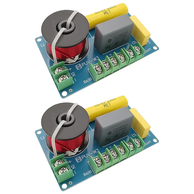 Main image of 3 Way Speaker Crossover, 200W Passive for HiFi Home Audio, 2 Pack Model PUV-W3, 4-8 Ohm Frequency Divider for Bass Midrange Tweeter Bookshelf Speakers