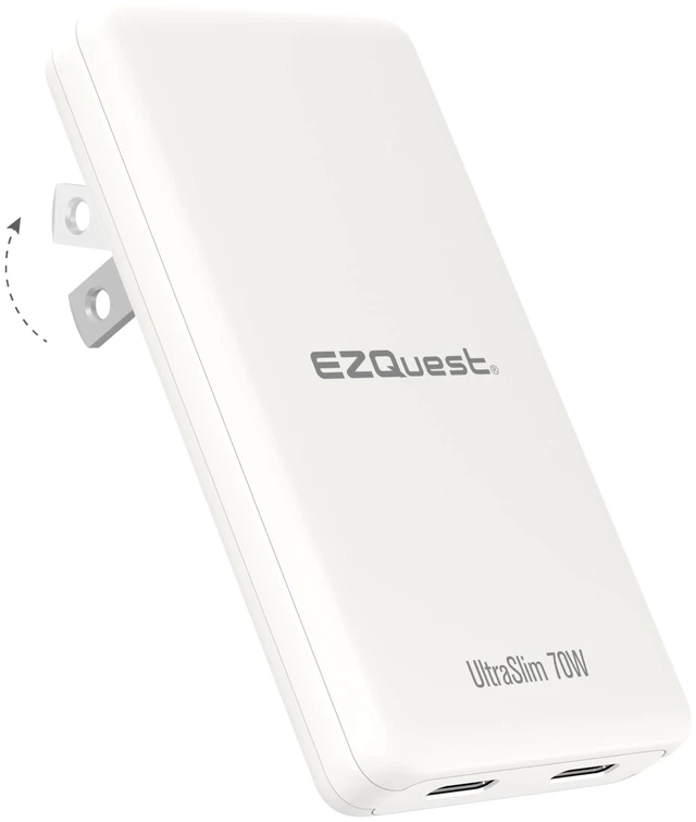 Main image of UltraSlim 70W GaN II Dual USB-C PD Wall Charger - Compact Flat Plug Adapter with Foldable Design, Intelligent Power Allocation & Fast Charging for Laptops & Phones - White