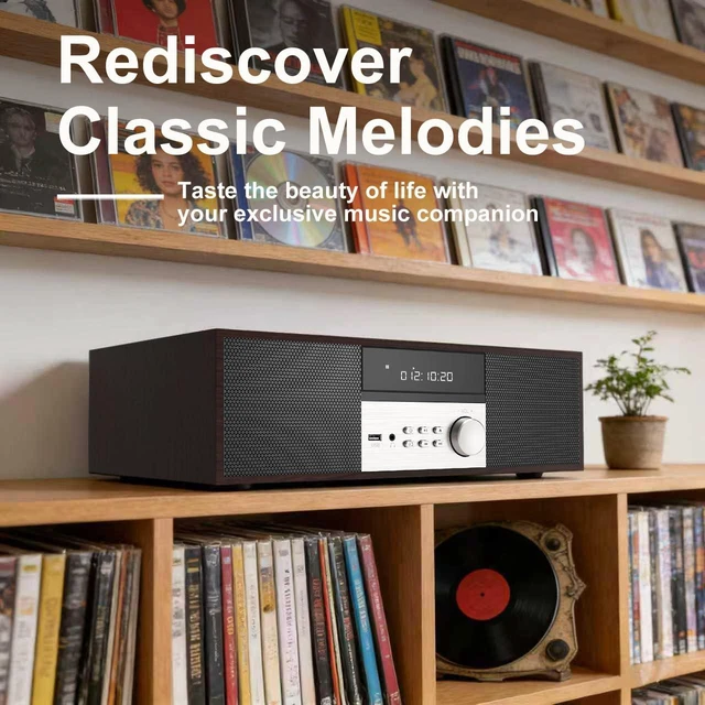 Alt view image 6 of 7 - 40W Bluetooth Stereo System for Home, Micro Hi-Fi CD Player with FM Radio, USB MP3 Playback, MP3 Disc Support, AUX Input, DSP Sound Technology, Dual Speakers & Remote