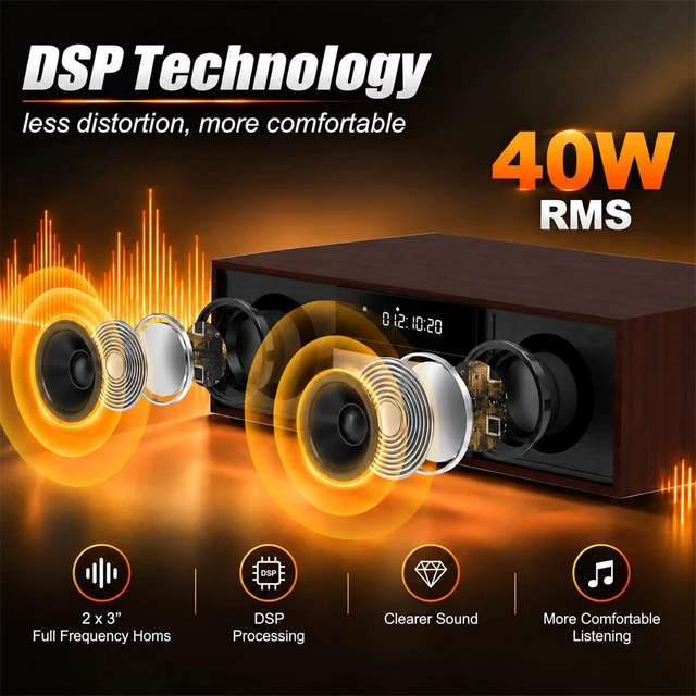 Alt view image 3 of 7 - 40W Bluetooth Stereo System for Home, Micro Hi-Fi CD Player with FM Radio, USB MP3 Playback, MP3 Disc Support, AUX Input, DSP Sound Technology, Dual Speakers & Remote