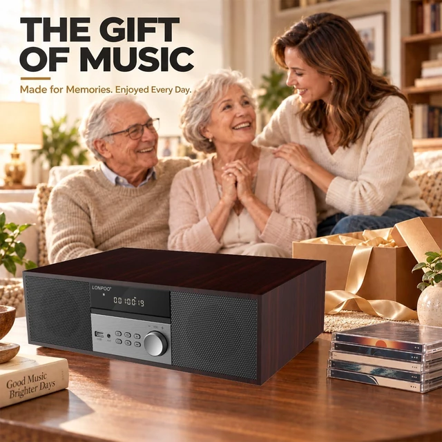 Alt view image 7 of 7 - 40W Bluetooth Stereo System for Home, Micro Hi-Fi CD Player with FM Radio, USB MP3 Playback, MP3 Disc Support, AUX Input, DSP Sound Technology, Dual Speakers & Remote