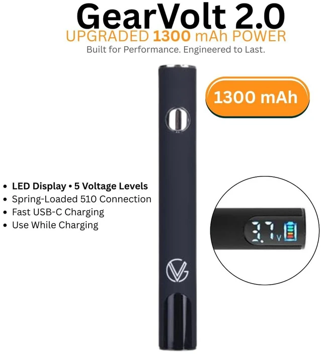 Alt view image 2 of 7 - 510 Threaded USB-C Soldering Battery 1300 mAh, Fast Charging, LED Power Display, 5 Adjustable Voltage Modes, High-Output Control (VENOM BLACK)