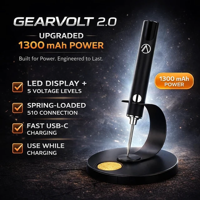 Alt view image 3 of 7 - 510 Threaded USB-C Soldering Battery 1300 mAh, Fast Charging, LED Power Display, 5 Adjustable Voltage Modes, High-Output Control (VENOM BLACK)