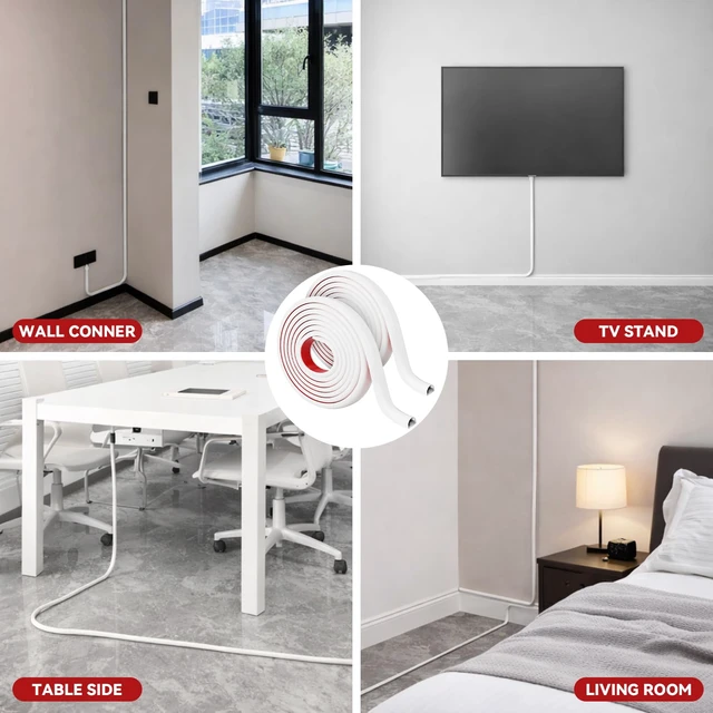 Alt view image 6 of 6 - 2 Pcs Silicone Wall Wire Hider Flexible Cord Hider,White,Large-10 ft Electric Cord Cover, Self-adhesive, Cable Hider for Wall, Floor, Side Open Wire Covers, for Mounted TV Home Office Management