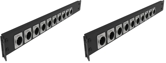 Main image of 12 Port/Way/Hole Hinged Patch Panel - 1U 19" Rack Mount D-Type Connectors - Audio with Hinged Side (H1U12D, Black) (Pack of 2)