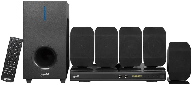 Main image of SC-38HT 5.1 Surround Channel DVD Home Theater System with DVD/CD Support, Karaoke Mic Jacks, USB Input, FM Radio, 75W Speaker Output, Multi-Language Support, and Remote Control!