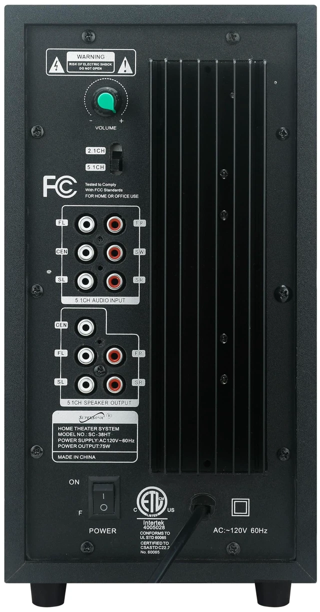 Alt view image 5 of 5 - SC-38HT 5.1 Surround Channel DVD Home Theater System with DVD/CD Support, Karaoke Mic Jacks, USB Input, FM Radio, 75W Speaker Output, Multi-Language Support, and Remote Control!