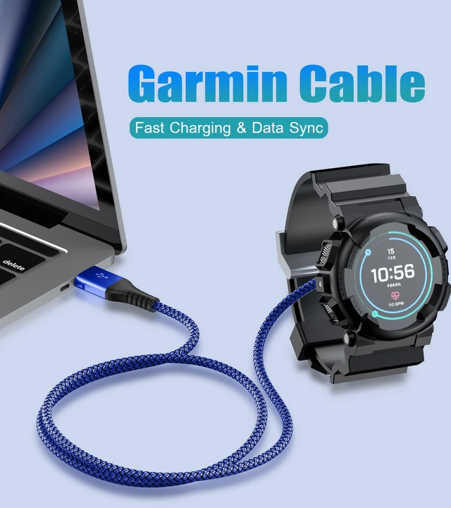 Alt view image 2 of 7 - Garmin Watch Charger Cable Fast Charger Braided Data Transfer 4ft Blue For Fenix 5/5S/5X/6/6S/6X/Plus/Pro/7/7S/7X/8, Forerunner 945/45/45S/245, Approach S10/S40/S60/G12/S42, Vívoactive 3/4/4S