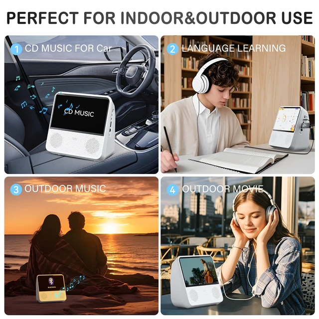 Alt view image 6 of 7 - 9.8" Portable DVD Player with 7" Screen, 4000mAh Rechargeable Battery Brightness Control, DVD/CD/Bluetooth/USB/AUX/Memory PlayBack, Built-in Dual Speakers, Portable TV DVD Player for Kids