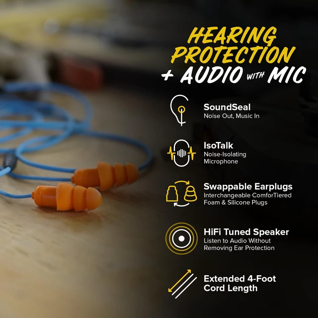 Alt view image 3 of 7 - Guardian Plus Safety Earplug Headphones, OSHA Compliant, Orange 27-29dB NRR Foam/Silicone Plugs, Ear Plug Headphones for Work, Earbuds for Warehouse Construction Racing Helmet, Plug Phones