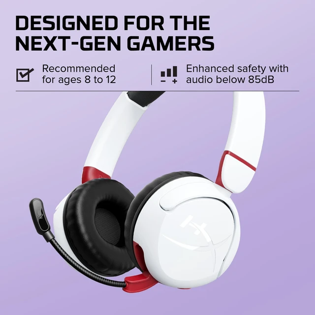 Alt view image 2 of 7 - Cloud Mini Kids Wireless Gaming Headset for Ages 8-12, Volume Limited to 85dB, Bluetooth and 3.5mm, Up to 25-Hour Battery, for Switch, PlayStation, Xbox, PC, Chromebook, and Mobile White