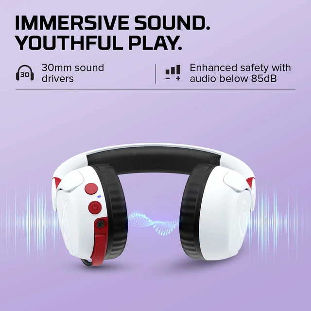 Alt view image 4 of 7 - Cloud Mini Kids Wireless Gaming Headset for Ages 8-12, Volume Limited to 85dB, Bluetooth and 3.5mm, Up to 25-Hour Battery, for Switch, PlayStation, Xbox, PC, Chromebook, and Mobile White