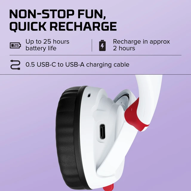 Alt view image 6 of 7 - Cloud Mini Kids Wireless Gaming Headset for Ages 8-12, Volume Limited to 85dB, Bluetooth and 3.5mm, Up to 25-Hour Battery, for Switch, PlayStation, Xbox, PC, Chromebook, and Mobile White