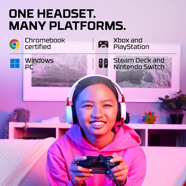 Alt view image 7 of 7 - Cloud Mini Kids Wireless Gaming Headset for Ages 8-12, Volume Limited to 85dB, Bluetooth and 3.5mm, Up to 25-Hour Battery, for Switch, PlayStation, Xbox, PC, Chromebook, and Mobile White