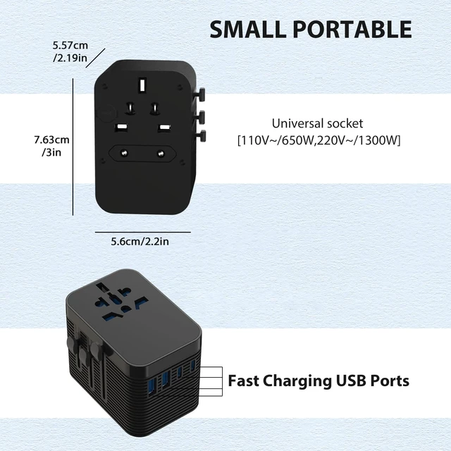 Alt view image 6 of 6 - Universal Travel Adapter, European Travel Plug Adapter 5-in-1 PD Fast Charging with Surge Protection & Fuse, International Power Adapter for US EU UK AU - Black