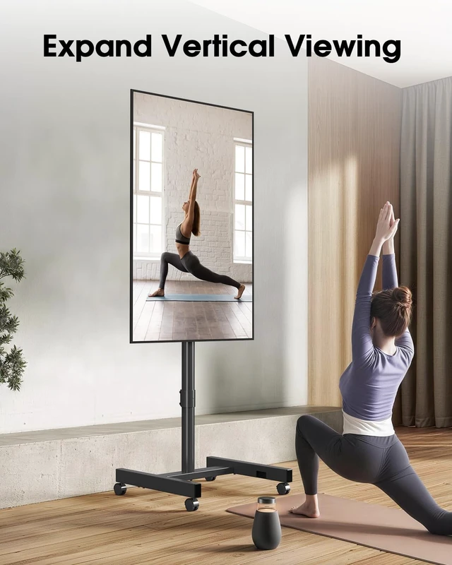 Alt view image 7 of 7 - Rolling TV Stand for 13-65 Inch TVs/Screens, Sturdy 50mm Support Pole 2 Height Adjustable Mobile TV Floor Stand on Wheels up to 88Lbs, Portable TV/Monitor Cart for Bedroom, Outdoor, Office
