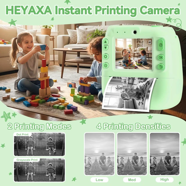 Alt view image 6 of 7 - Kids Instant Print Camera, Portable Toddler Travel Print Toy 1080P Video Digital Camera, Christmas Birthday Gifts for Girls Boys Age 3-12, Green