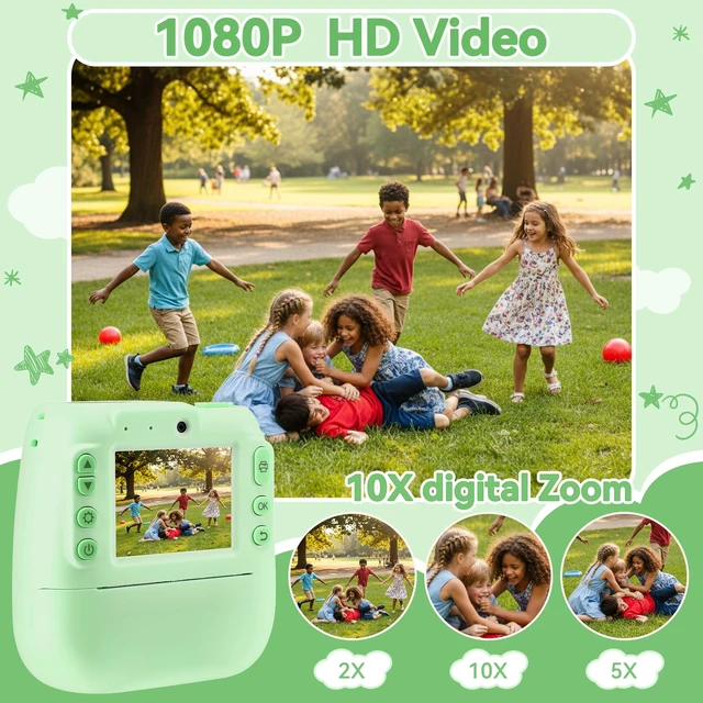 Alt view image 7 of 7 - Kids Instant Print Camera, Portable Toddler Travel Print Toy 1080P Video Digital Camera, Christmas Birthday Gifts for Girls Boys Age 3-12, Green