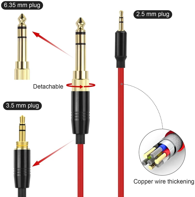 Alt view image 3 of 7 - 16ft 3.5 to 2.5 Aux Cable Replacement Spring Relief Coiled Cord Compatible with Bose 700 QuietComfort SE QC45 QC35II QC35 QC25 Soundtrue OE2 OE2i Headphones, JBL E45BT E55BT E65BTNC Earphone(Red)