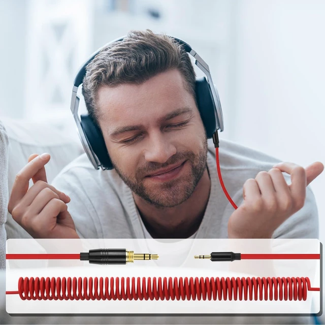 Alt view image 7 of 7 - 16ft 3.5 to 2.5 Aux Cable Replacement Spring Relief Coiled Cord Compatible with Bose 700 QuietComfort SE QC45 QC35II QC35 QC25 Soundtrue OE2 OE2i Headphones, JBL E45BT E55BT E65BTNC Earphone(Red)