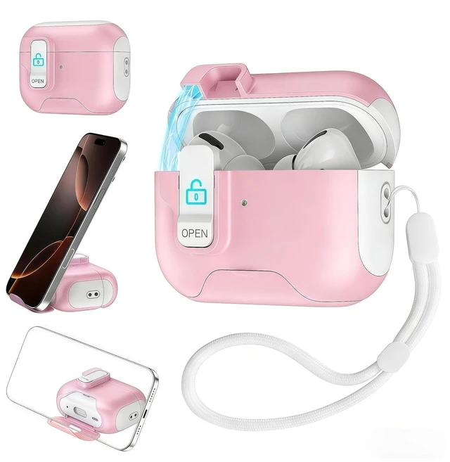 Main image of Case Compatible with AirPods 4 2024 for Women,Dual-Tone Design Cover Fits for AirPods 4th Gen with Magnetic Lock & Built-in Stand, Lanyard Included, Wireless Charging, Shockproof TPU+PC Protector